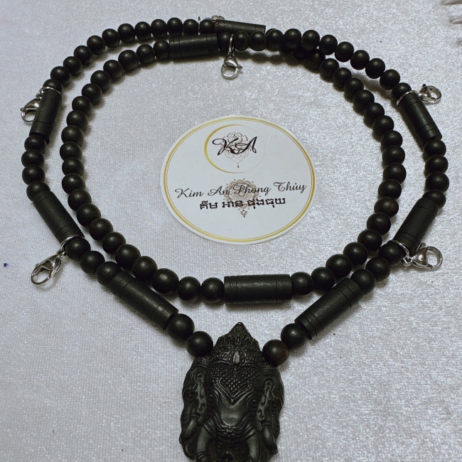 Chuỗi Hạt Phong Thủy Gỗ Mun Mặt Phật Ganesha